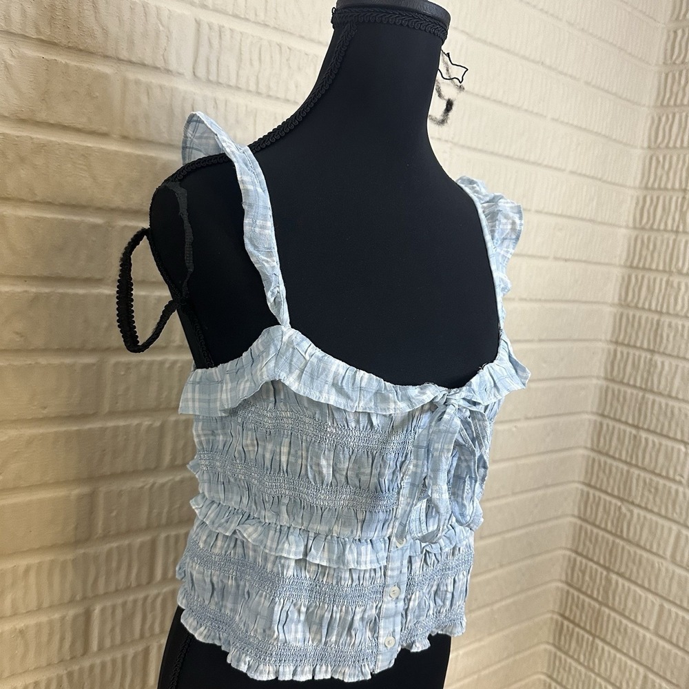 NWT‎ American Eagle Smocked Cropped Ruffle Tank Top Button Sz Small Festival - Picture 3 of 7